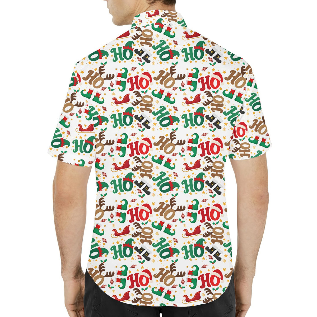 Another back view of the white holiday hawaiian shirt