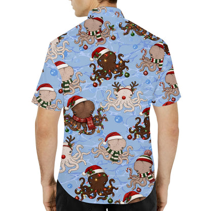 Detailed back view showing snowflakes and octopuses wearing scarves