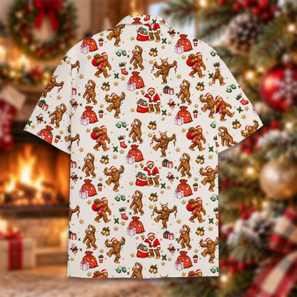 Another back view of the bigfoot christmas hawaiian shirt