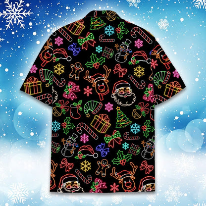 Alternate back view of the neon holiday pattern hawaiian shirt