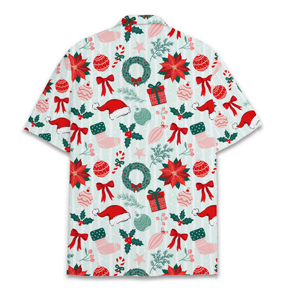 Back view of the family matching hawaiian shirt with Christmas design