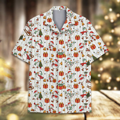 Back view of the festive duck Christmas hawaiian shirt
