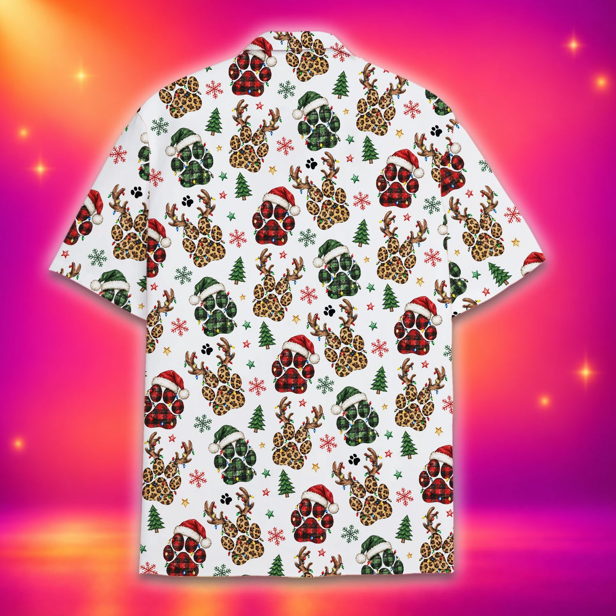 Back view of the matching family christmas hawaiian shirt