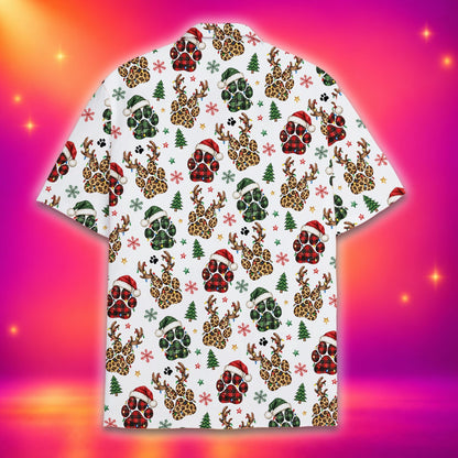Back view of the matching family christmas hawaiian shirt