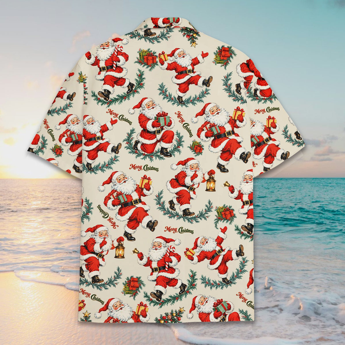 Vintage Santa beige Christmas hawaiian shirt back view