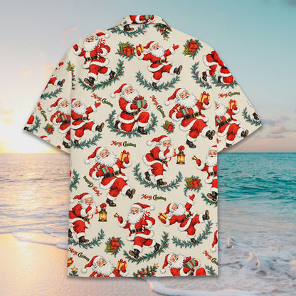 Vintage Santa beige Christmas hawaiian shirt back view