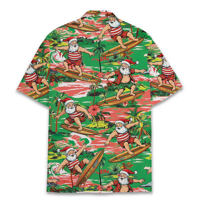 Surfing Santa christmas hawaiian shirt, back view