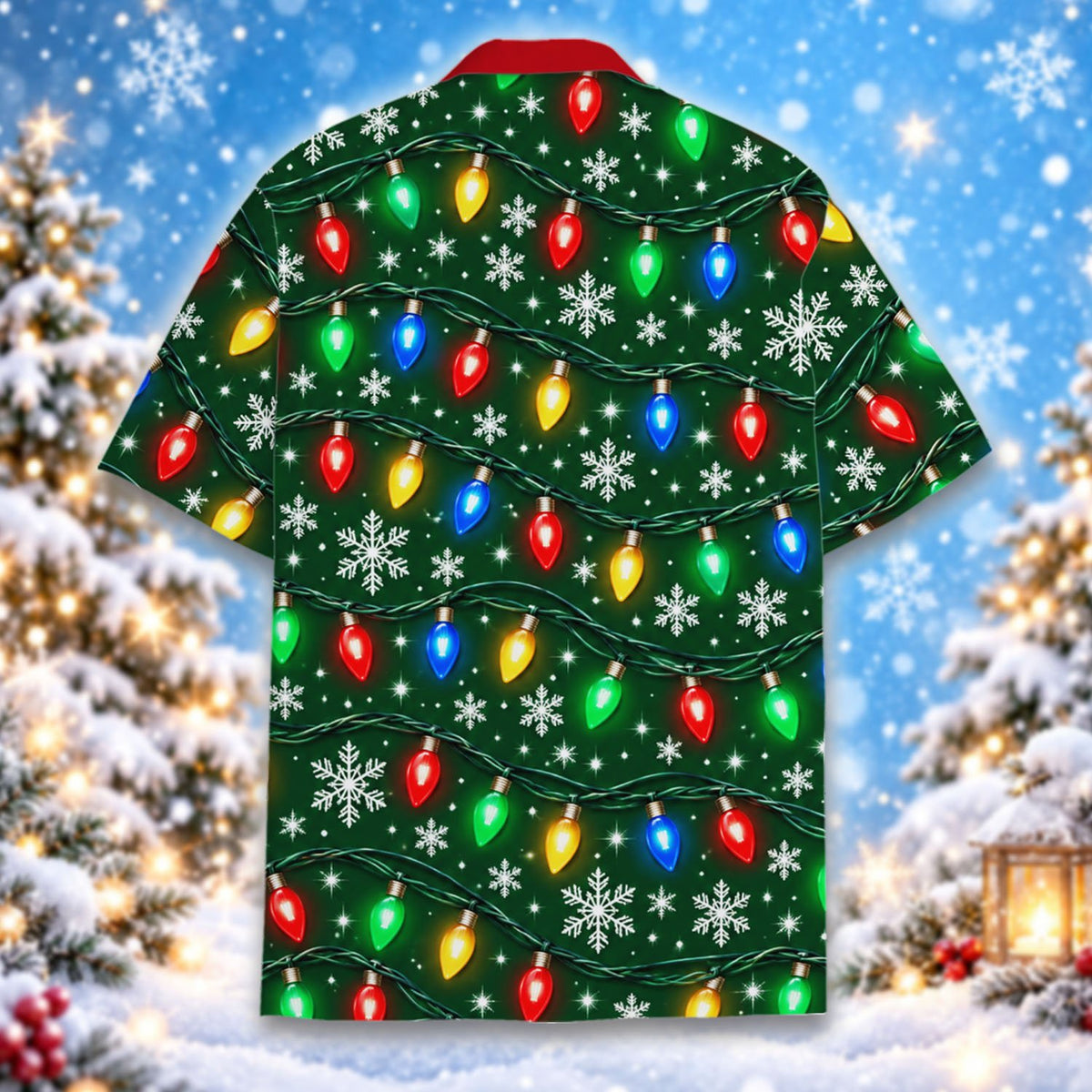 Multicolor christmas hawaiian shirt, back view
