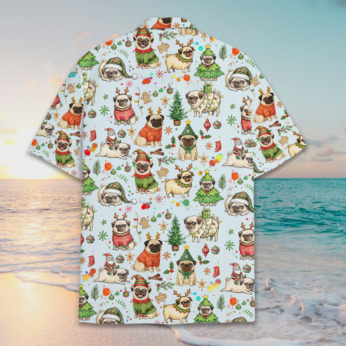 Blue christmas hawaiian shirt matching family back view
