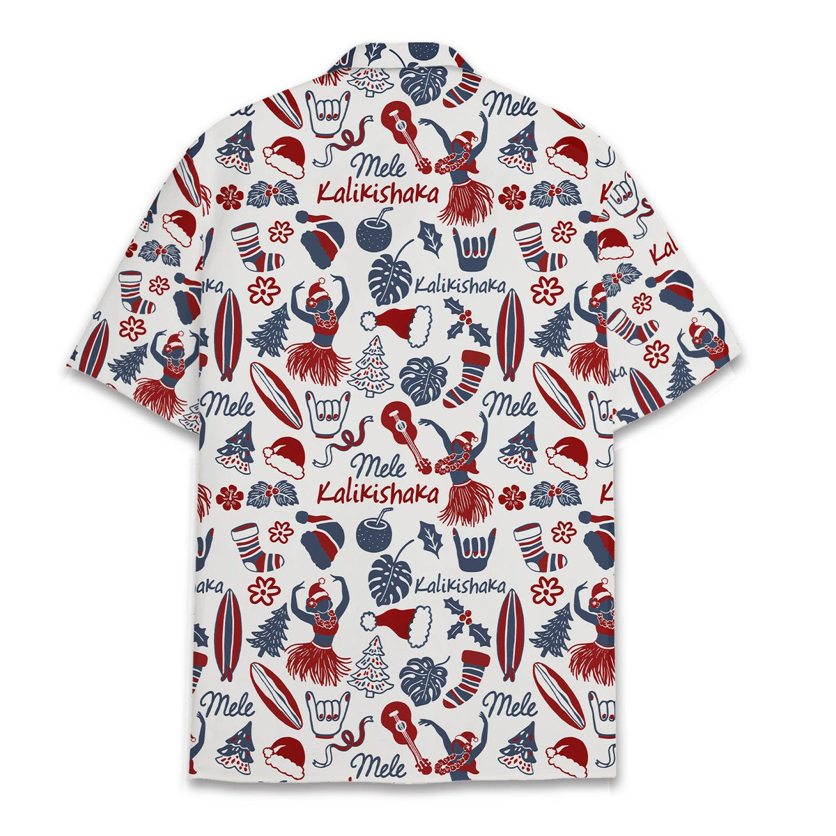 Back view of matching family Christmas Hawaiian shirt