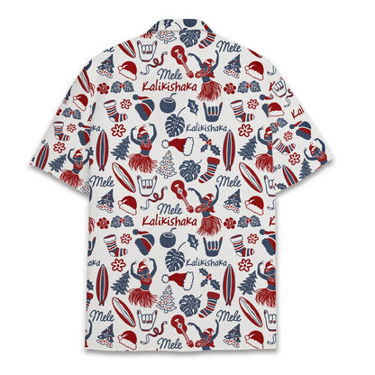Back view of matching family Christmas Hawaiian shirt