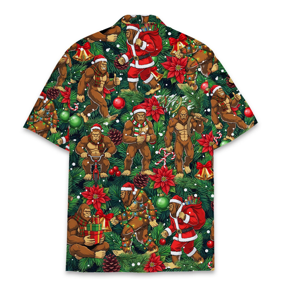 Back view of the Bigfoot christmas hawaiian shirt