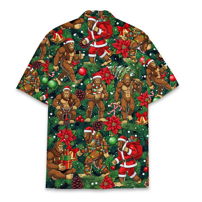 Back view of the Bigfoot christmas hawaiian shirt