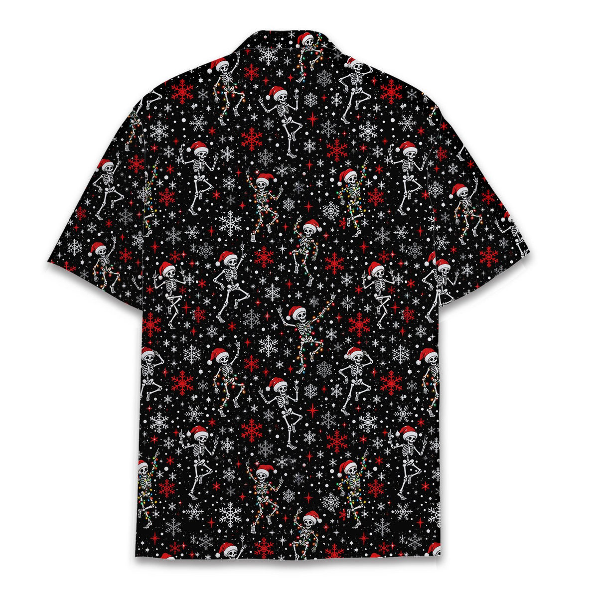 Back view of the christmas hawaiian shirt with skeleton pattern