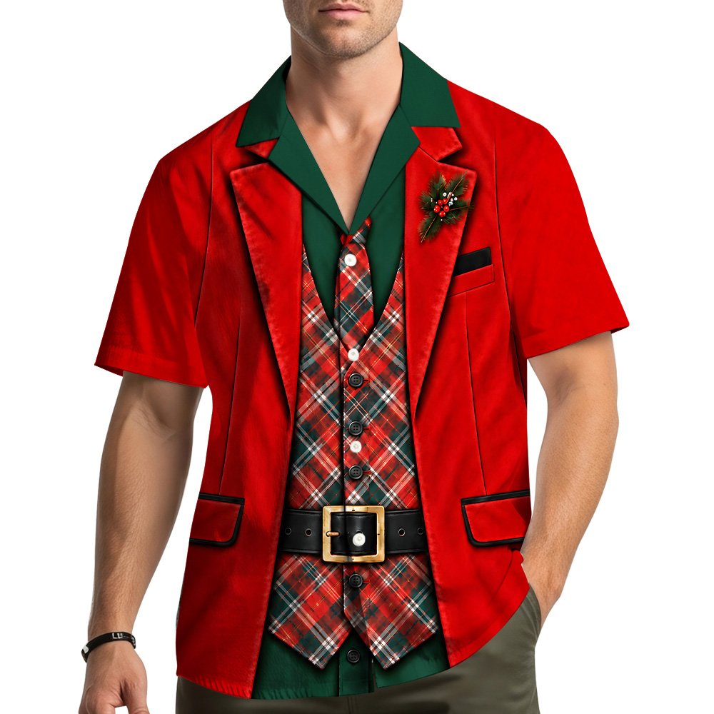 Back view of the red hawaiian christmas shirt