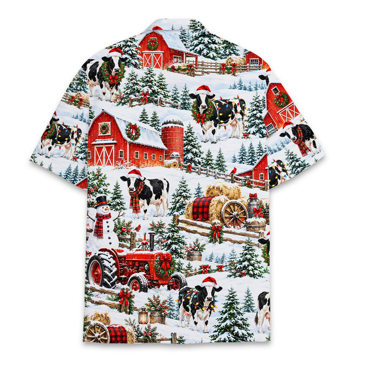 Back view of the winter farm scene hawaiian shirt