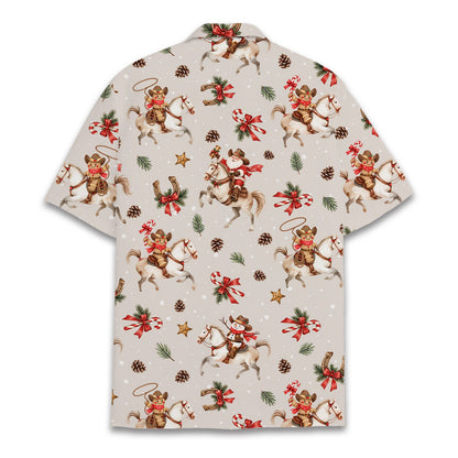 Back view of the multicolor matching family christmas hawaiian shirt