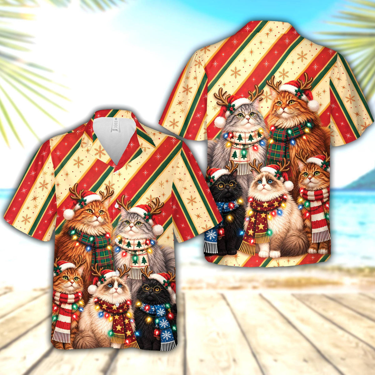 Festive fluffy cats christmas hawaiian shirt main view