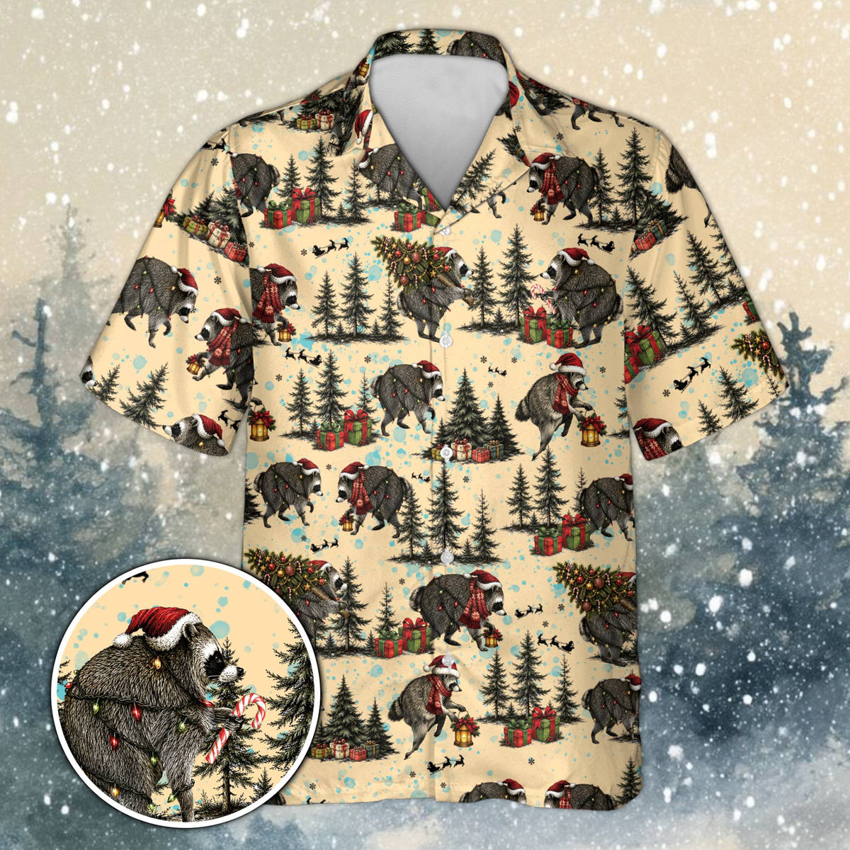 Another front view of the holiday Hawaiian shirt for families