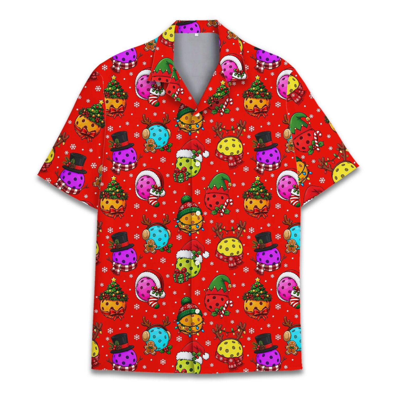 Matching family christmas hawaiian shirt with festive pickleball design, alternate front view