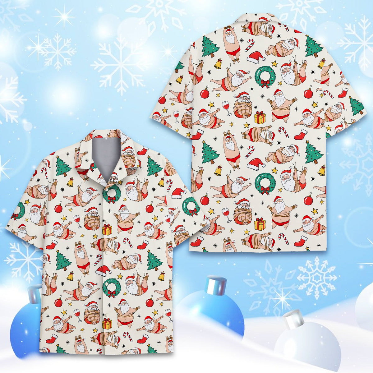 Naughty Santa christmas hawaiian shirt, alternate front view