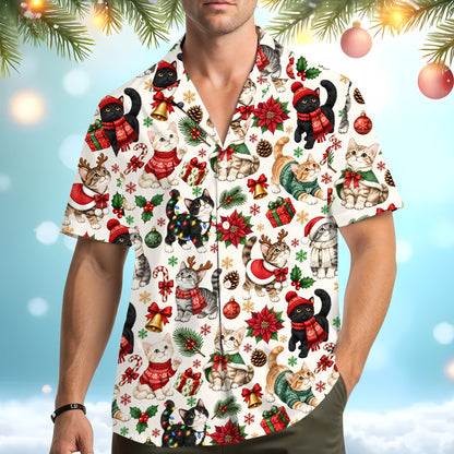 Christmas hawaiian shirt showing front button layout