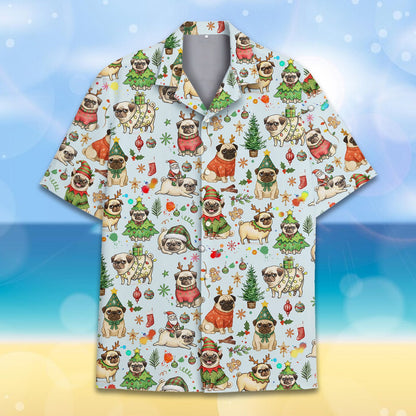 Blue christmas hawaiian shirt matching family front view 2