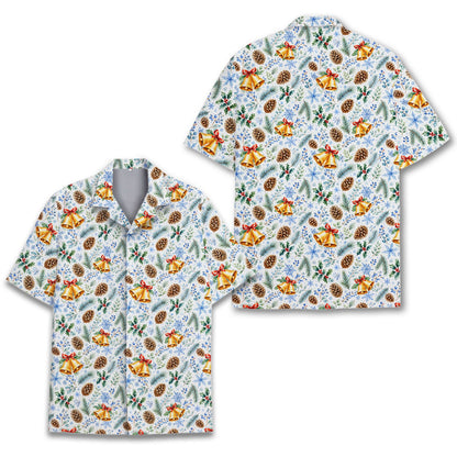 Another front view of the festive holiday Hawaiian shirt.