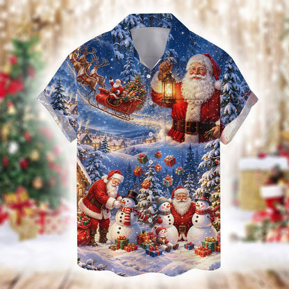 Detailed front view of the holiday hawaiian shirt