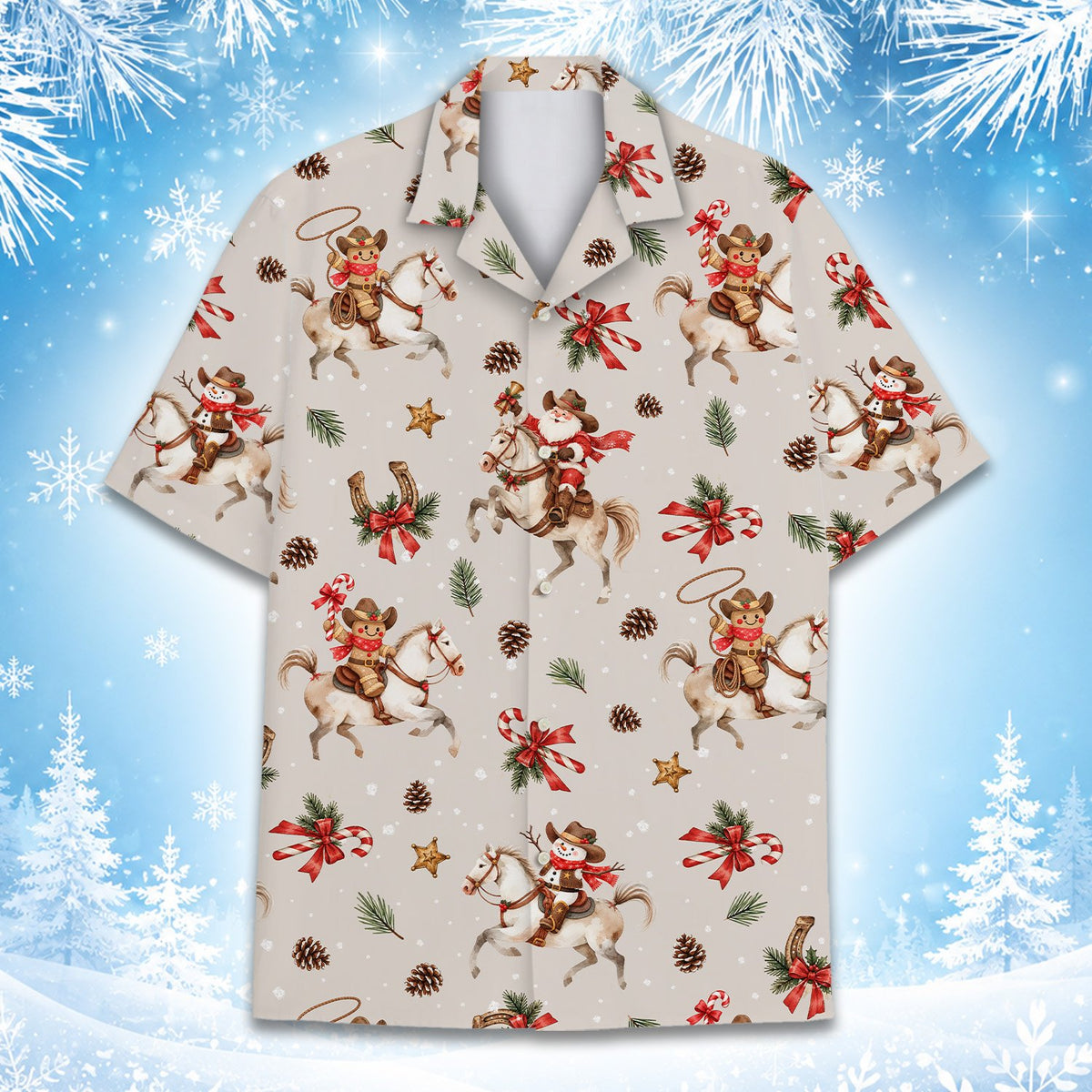 Front view of the multicolor matching family christmas hawaiian shirt