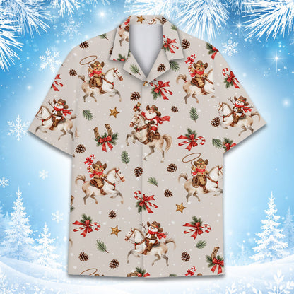 Front view of the multicolor matching family christmas hawaiian shirt