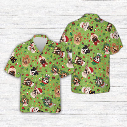 Close up front view of the festive pet hawaiian shirt