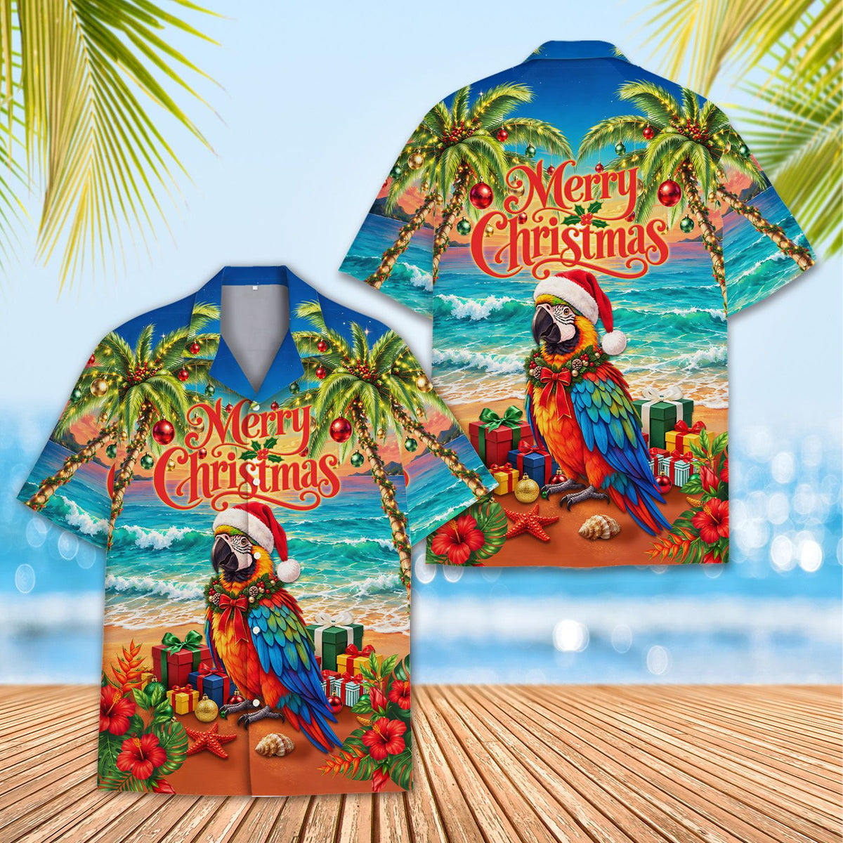 Another front view of the tropical christmas hawaiian shirt