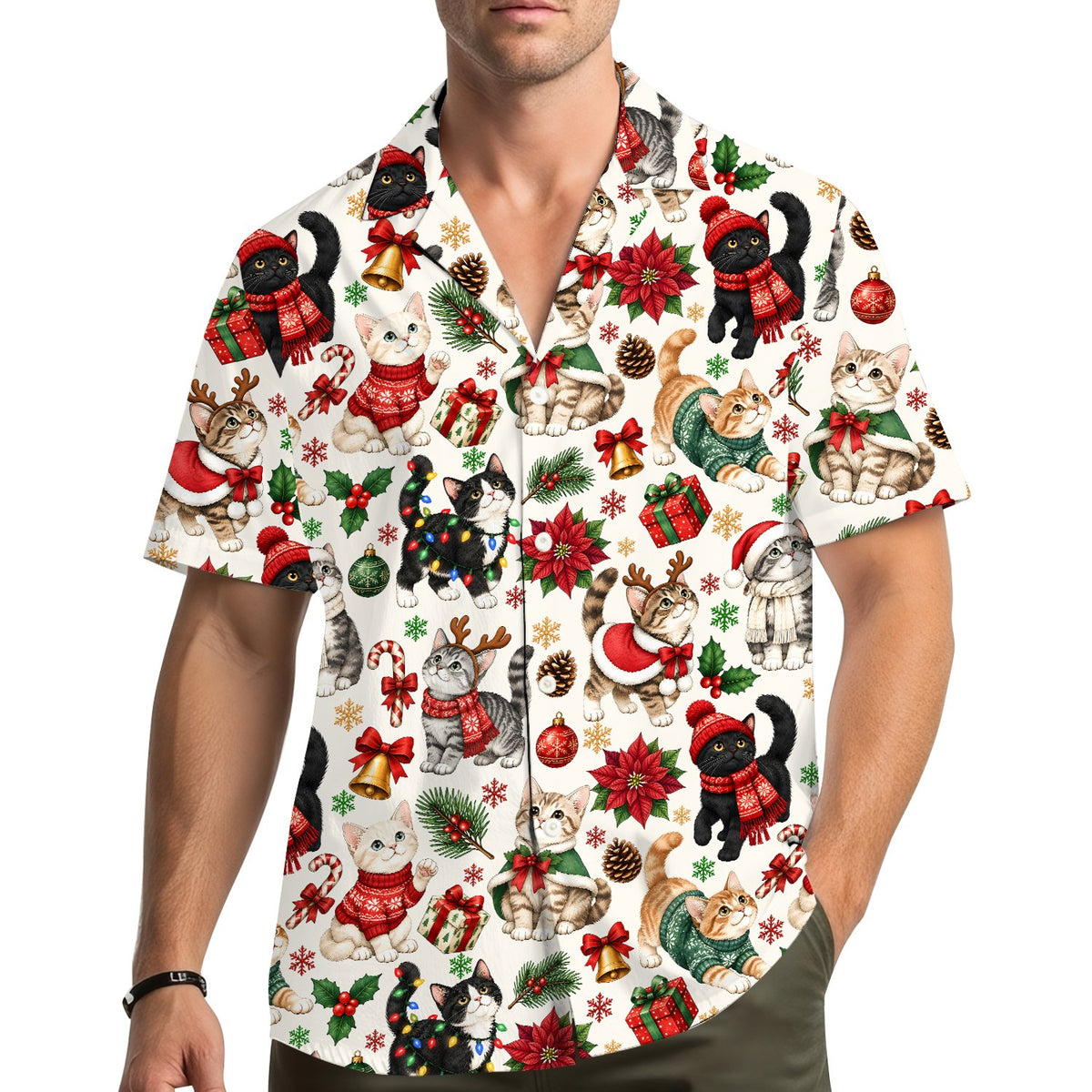 Matching family holiday hawaiian shirt front full view