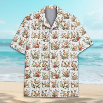 Another front view of the festive reindeer Hawaiian shirt