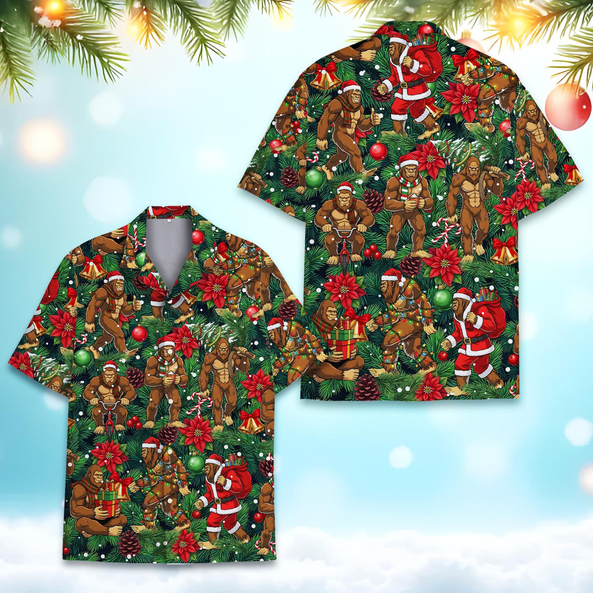 Another front view of the matching family hawaiian shirts