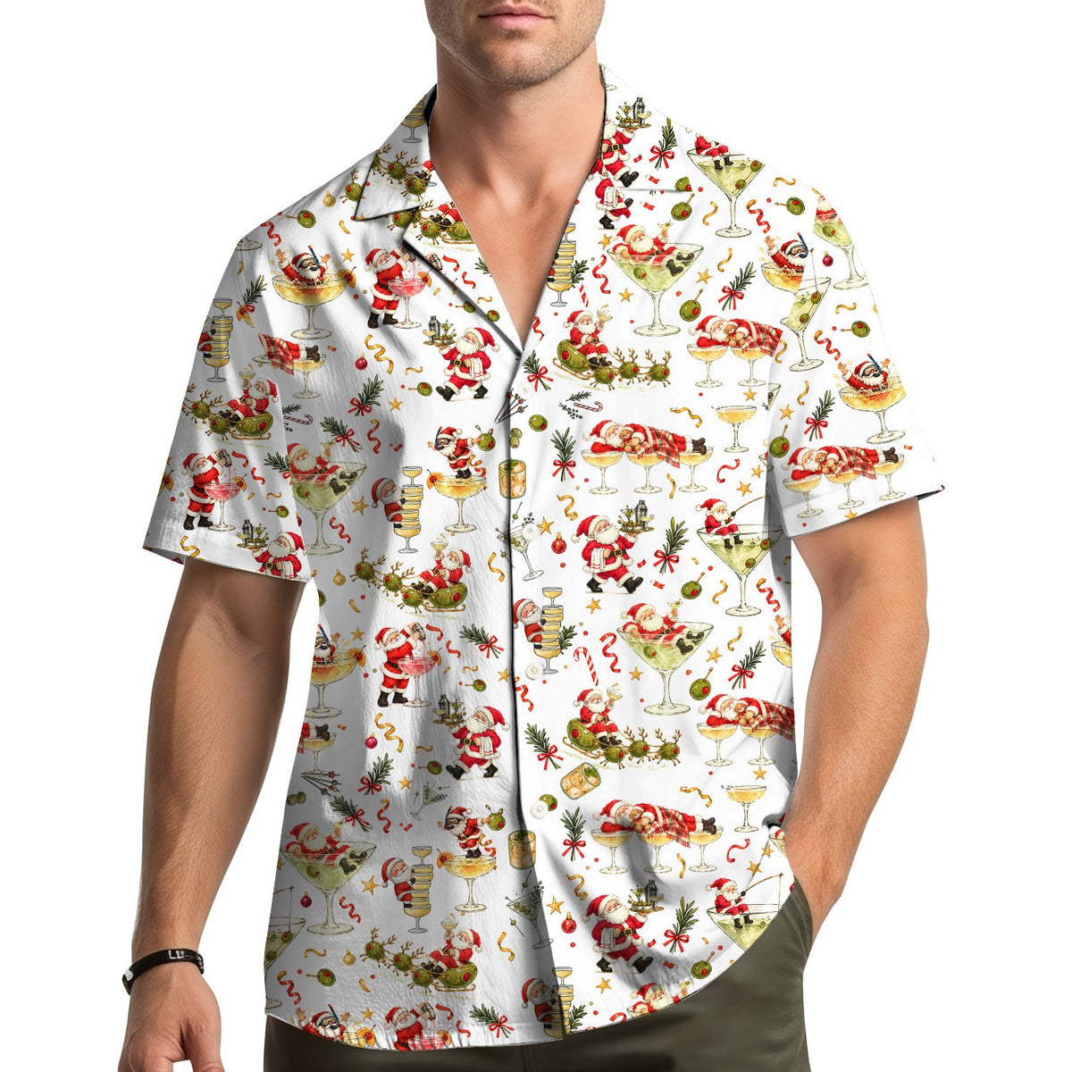 Detailed front view of the Christmas hawaiian shirt