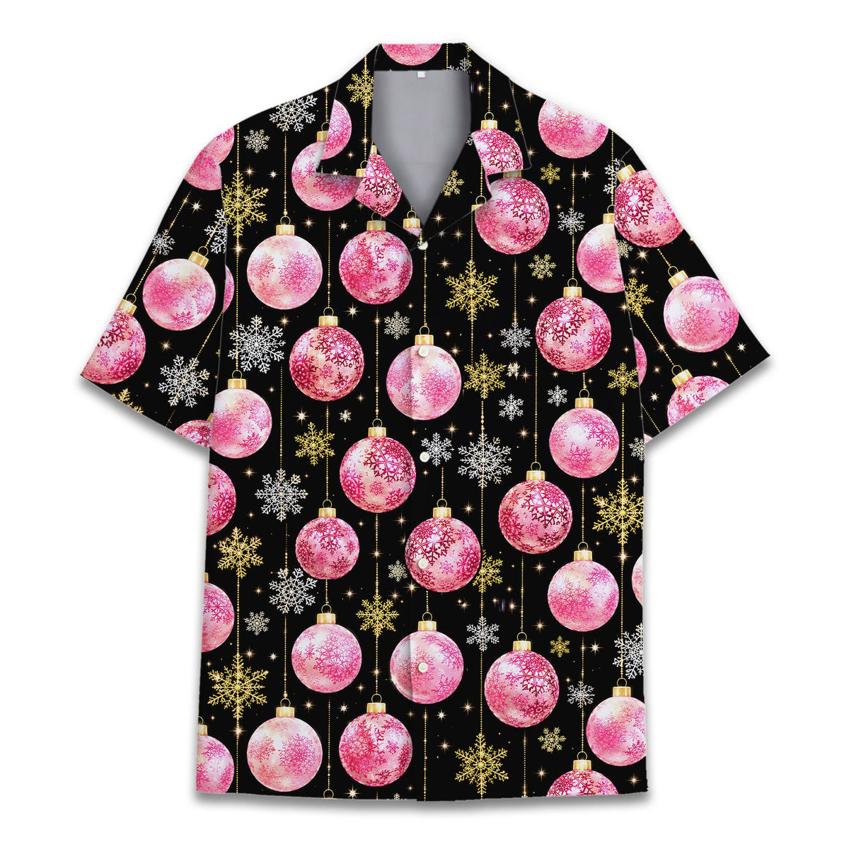 Front view of the holiday hawaiian shirt showing vibrant colors