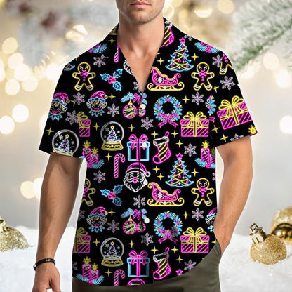 Neon christmas pattern hawaiian shirt, front view