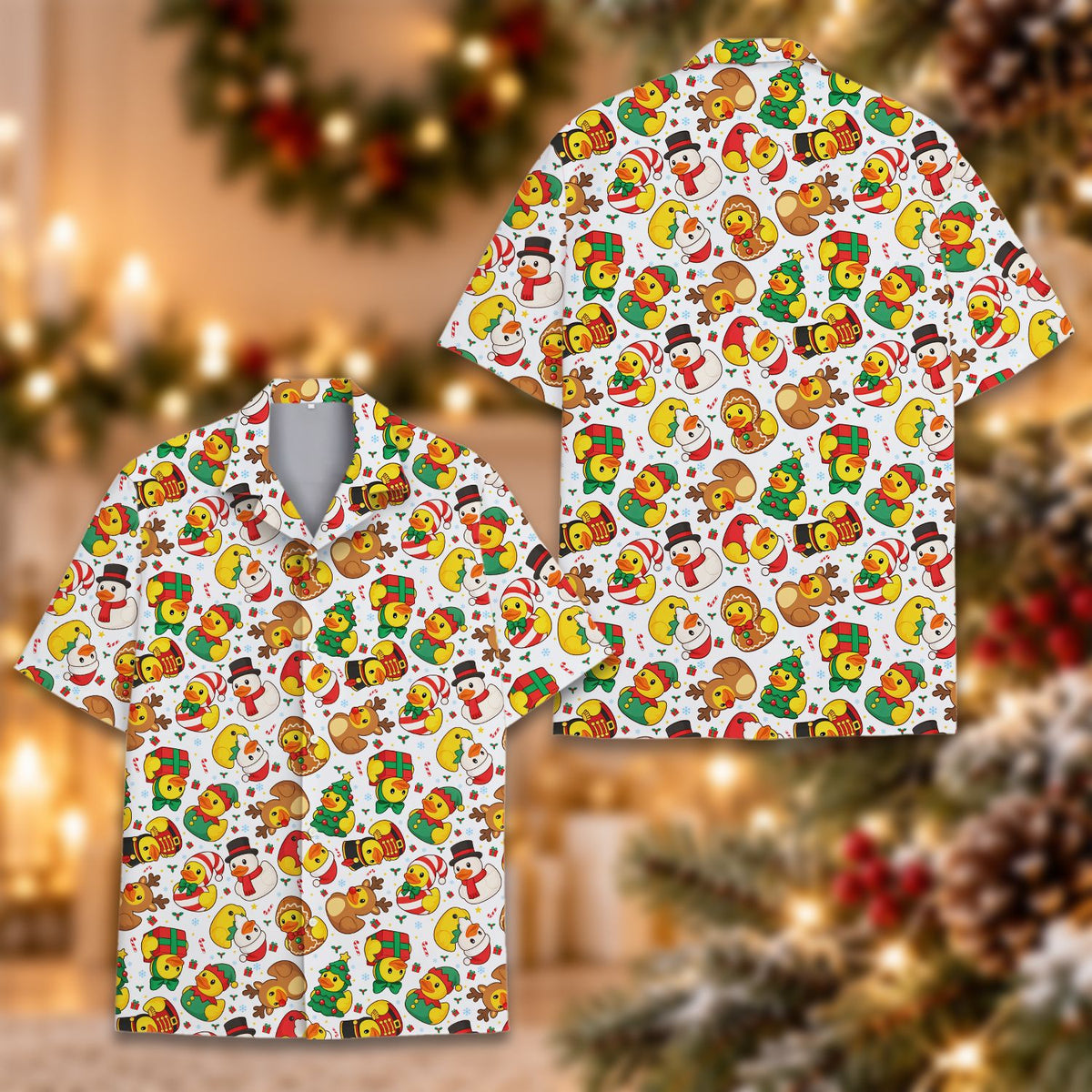 Another front view of the festive hawaiian shirt for family matching