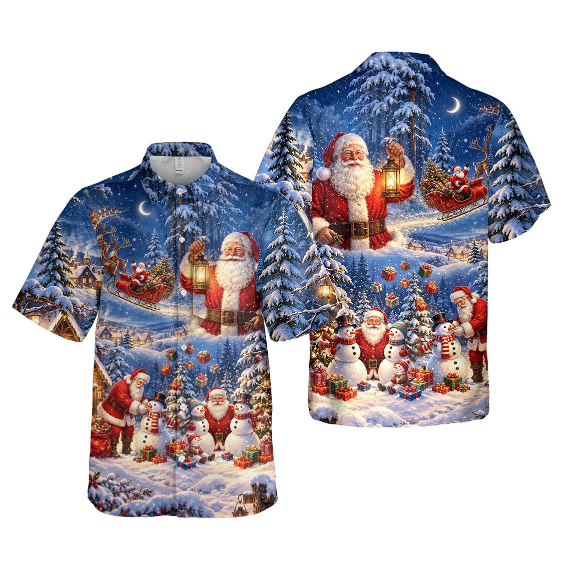 Close up front view of the christmas hawaiian shirt fabric
