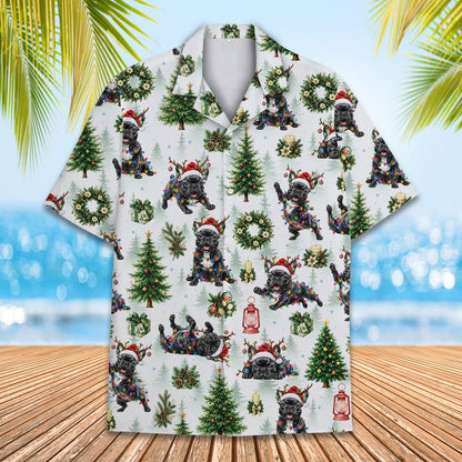 Detailed front view of the festive holiday shirt