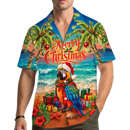 Additional front detail of the holiday hawaiian shirt for men and family