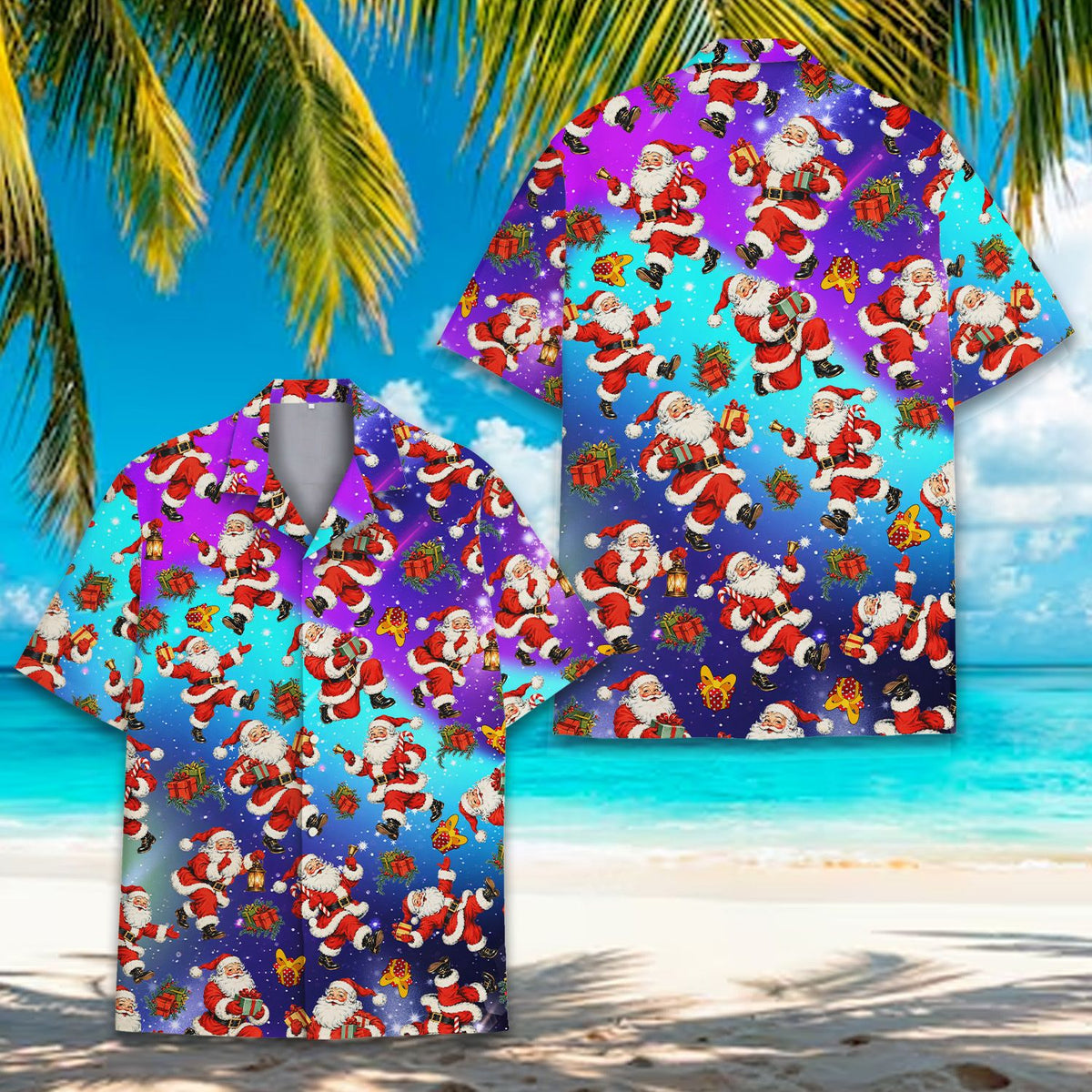 Another front view of family hawaiian shirts for Christmas