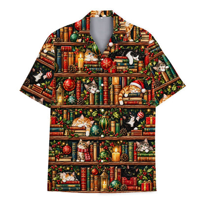 Additional front view showing the button-down style of the christmas hawaiian shirt