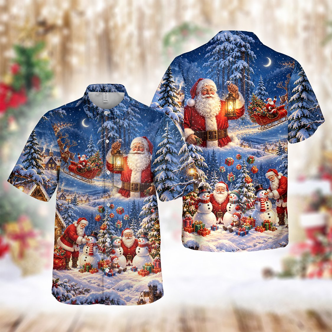 Another front angle of the matching family hawaiian shirt