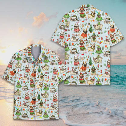Blue christmas hawaiian shirt multicolor front view 5