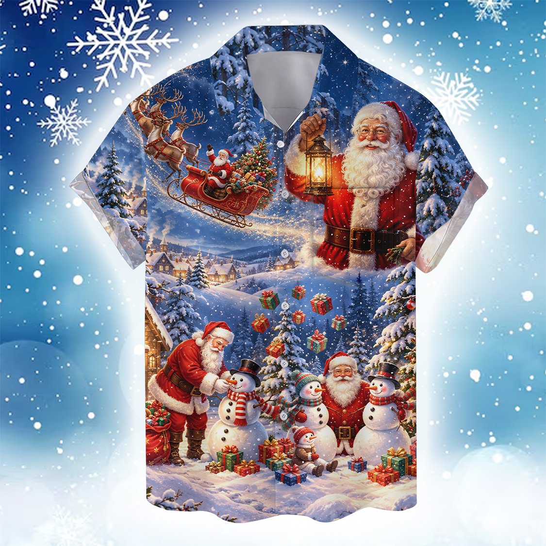 Front styling of the holiday hawaiian shirt