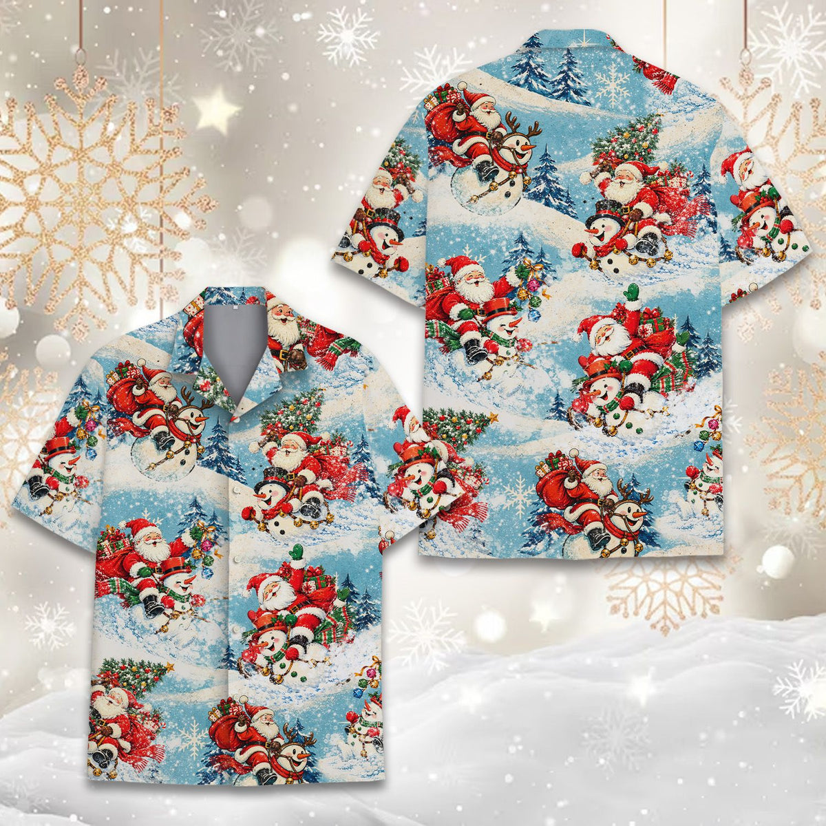 Back view of the blue matching family hawaiian shirt