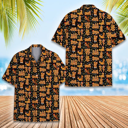 Playful gingerbread men holiday hawaiian shirt, front view
